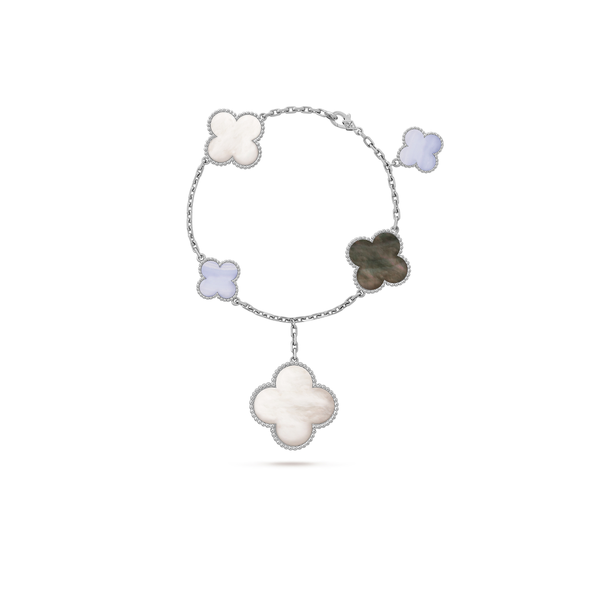 VAN CLEEF  ARPELS MAGIC ALHAMBRA BRACELET, 5 MOTIFS - WHITE GOLD, CHALCEDONY, MOTHER-OF-PEARL  VCARL62400